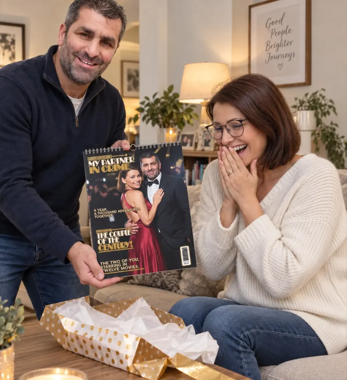 Rachel & Daniel with their personalised calendar.