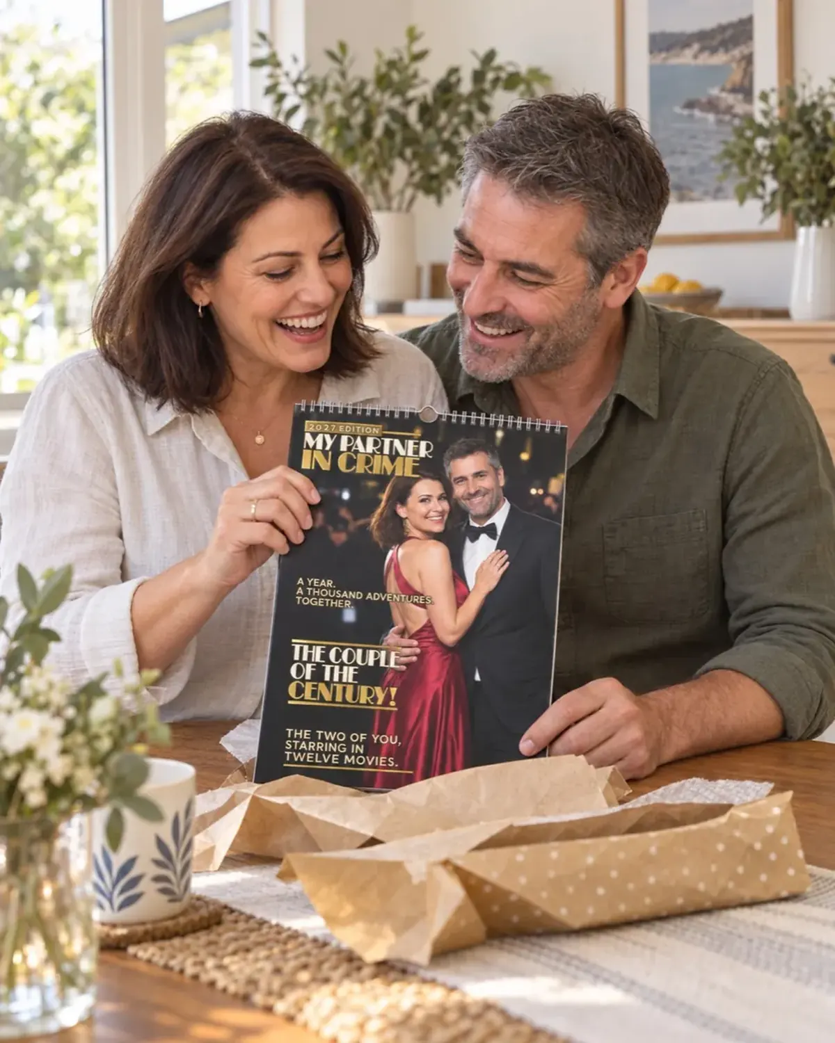Emma & James with their personalised calendar.